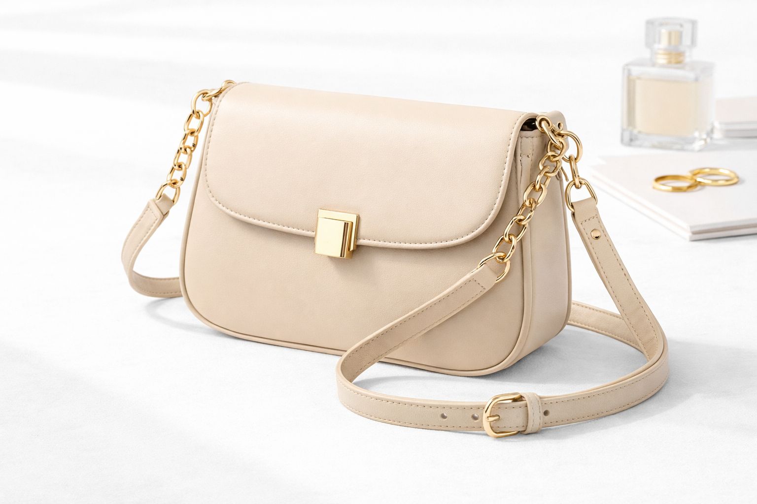 Qadın üçün gündəlik dəri çanta bej